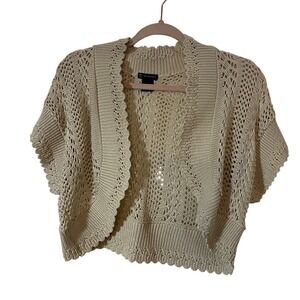 New Directions Crochet Knit Shrug Size S Cottagecore Scalloped Tan Cardigan